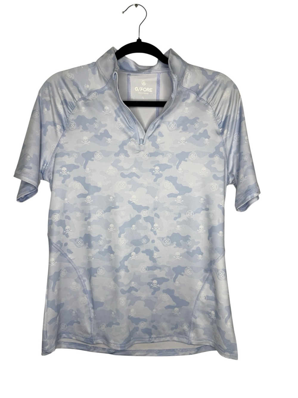 G/FORE / Skull Icon Camo Tech Jersey Quarter Zip Top golf polo ice blue / L